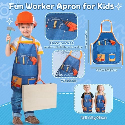 TONZE Wooden Kids Tool Set with Drill, Montessori Toys for 3 Year Old Boys | 44 Pcs with Apron & Box Easy Storage STEM Tool Set for Pretend & Fine Motor Skills Birthday Gifts for 3 4 5 Year Old Boy Girl thumbnail 2