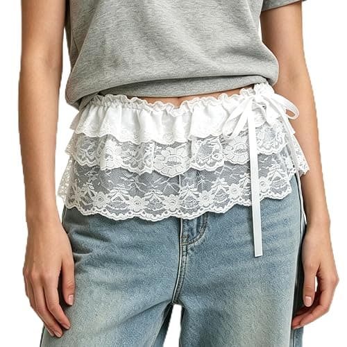 EELULYZ Women's Sheer Lace Wrap Mini Skirt, Tie Side, Y2k Ruffle Layered Style thumbnail 2