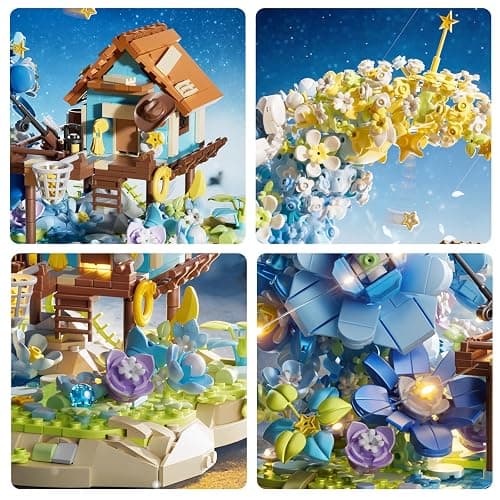 Moon Flower Mini Bricks Building Set, Fairy Cabin and Blue Flower Bouquet, Mini Building Blocks Botanical Collection Set, Unique Home Decor, Gift for Her and Him - 1622 Pcs Mini Bricks thumbnail 5