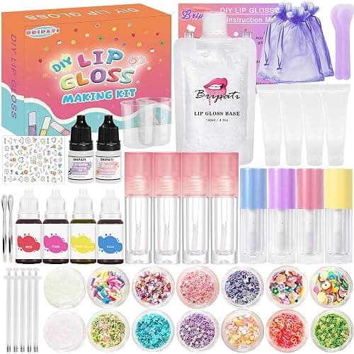 BRIPATI DIY Lip Gloss Making Kit - All-in-One to Make Your Own Lip Care Gloss Set with Clear Base, Pigments, Glitter, Tubes, Fun Creative Gift for Women Girls Makeup Lovers in Christmas Birthdays - Image 1