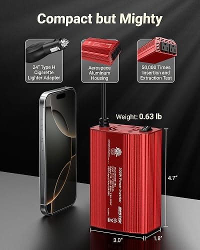 BESTEK Power Inverter DC 12V to AC 110V - 300W Car Plug Adapter Outlet with 4.8A Dual USB Fast Charging Port - Car Charger Cigarette Lighter Adapter for Phone, Laptop on Road Trip - Aluminum Housing thumbnail 4