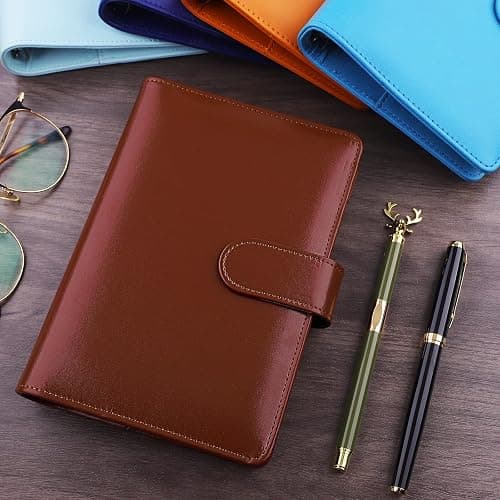 Antner A6 Binder 6 Ring Refillable Notebook Budget Planner for A6 Filler Paper, PU Leather Loose Leaf Personal Planner Wallet Money Organizer Cash Stuffing Binder with Magnetic Buckle Closure, Brown thumbnail 6
