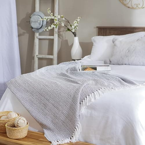 DII Rustic Farmhouse Throw Blanket with Decorative Tassles, Use for Chair, Couch, Bed, Picnic, Camping, Beach, & Just Staying Cozy at Home (50 x 60), Herringbone Stripe Gray thumbnail 2