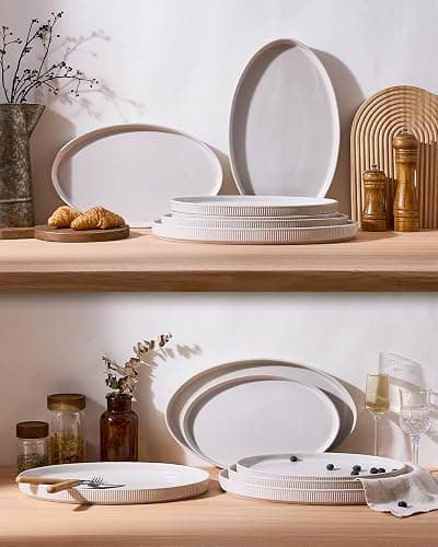 famiware Large Serving Platters Set of 3 Sizes - Oval, Matte White | 16"/14"/12" Fine Stoneware Serving Trays for Party, Entertaining for Food, Turkey, Appetizer, Microwave Dishwasher Safe thumbnail 6