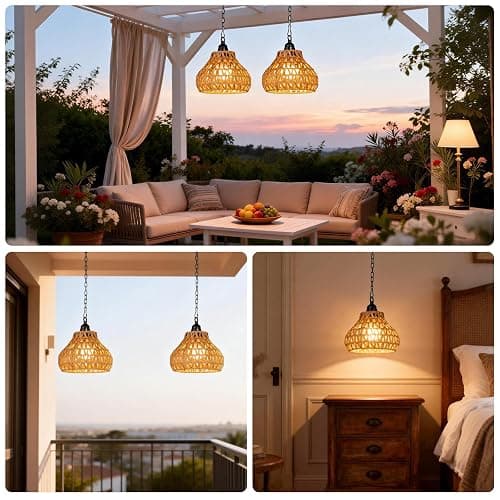 ALL FORTUNE Rechargeable Hanging Pendant Lights, 2 Pack Battery Operated Outdoor Chandelier with Remote, No Wiring for Outdoor Patio, Gazebo, Porch Decor thumbnail 8