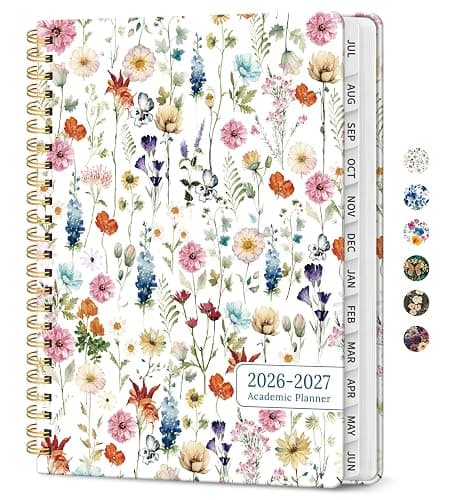 Taja Planner 2026-2027, Jul 2026-Jun 2027 Monthly & Weekly Calendar Planner | 8.5" x 11", Hardcover Academic Calendar, Teacher Student Agenda Book with Tabs, School Office Supplies, Wildflowers - Image 1