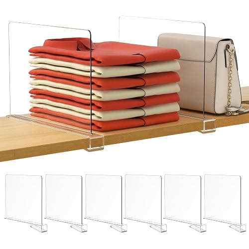 HBlife 6 Pack Closet Organizers and Storage, Clear Shelf Dividers, Vertical Purse Organizer for Closet Perfect for Sweater, Shirts, Handbags in Bedroom and Kitchen, Acrylic Bookshelf for Organization - Image 1