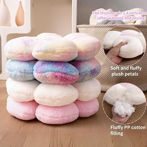 JZNEXD 2 Pcs Pink White Throw Pillows Cute Flower Pillow Daisy Flower Shaped Floor Cushions Set, Preppy Decorative Throw Pillows for Girls Bed Bedroom Couch Decor (White & Pink, 15 INCH) thumbnail 5