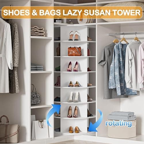 MAGIC UNION Rotating Shoe Rack Tower 7 Tier Organizer, Vertical Spinning Shoe Display Lazy Susan, Revolving 360 White Shoe Rack Storage Round Carousel, Rotate Shoes Closet Organization thumbnail 3