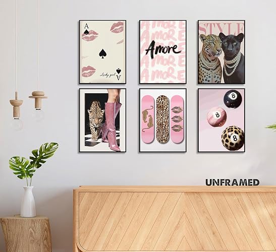 Trendy Leopard Wall Art Coquette Preppy Y2k Prints Painting Funky Lucky 8 Ball Canvas Posters Fashion Pink Cheetah Aesthetic Wall Decor Pictures Girly Bedroom Apartment Dorm 8x10in Unframed thumbnail 6