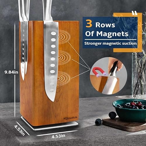 Fimaten universal magnetic knife block without knives-360° rotatable magnetic knife holder made of fine acacia wood, Extra large magnet knife storage for knives and utensils for a quality kitchen life thumbnail 2
