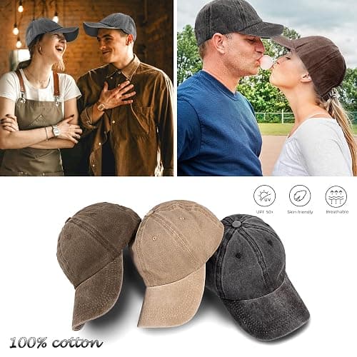 3 Pack Washed Plain Vintage Baseball Cap Cotton Adjustable Twill Bulk Low Profile Classic Dad Hat for Men/Women thumbnail 6