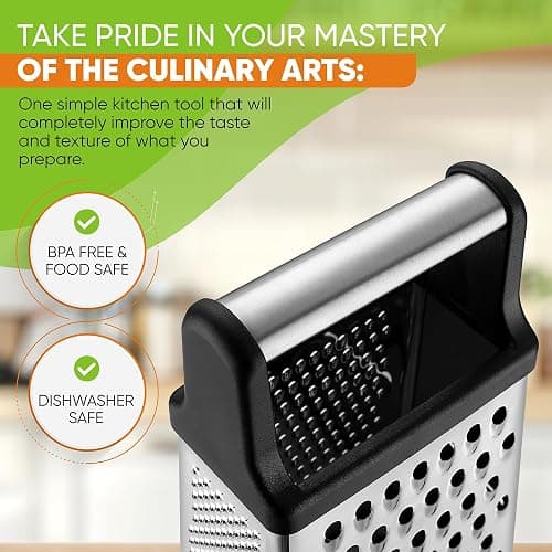 Spring Chef Professional Cheese Grater - Stainless Steel, XL Size, 4 Sides - Perfect Box Grater for Parmesan Cheese, Vegetables, Ginger - Dishwasher Safe - Black thumbnail 5
