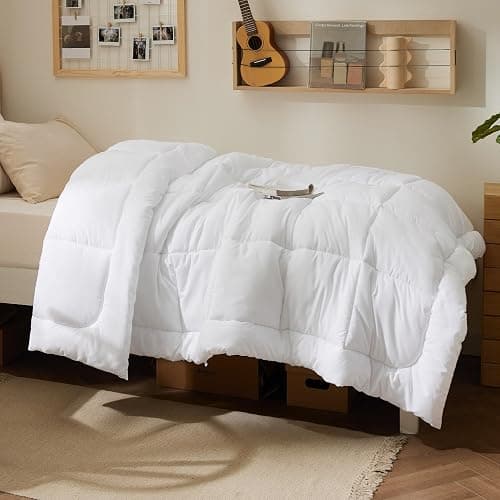 Bedsure Comforter Duvet Insert - Quilted Comforters Twin Size, All Season Duvet, GentleSoft Down Alternative Bedding, with 8 Tabs, Gifts for Women/Men, White, Twin 88 x 68 Inches thumbnail 7