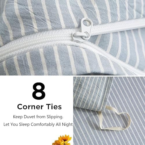 MWL Toy Striped Duvet Cover Set Full Size 3 Pcs Breathable Durable 100% Washed Cotton Comforter Cover for All Seasons Chic Linen Like Textured Bedding Set (Light Blue White Pinstripes, Full) thumbnail 4