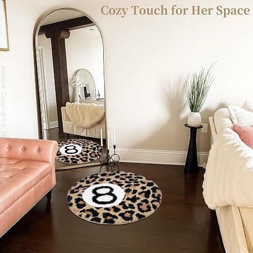 Dripykiaa Cheetah 8 Ball Round Area Rug 32 Inch Leopard Decor | 32-inch cheetah 8 ball round area rug with soft plush texture for bedroom, living room, dorm and aesthetic decor thumbnail 5