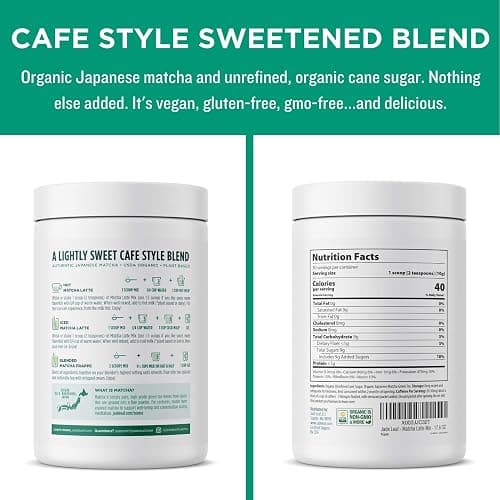 Jade Leaf Matcha Latte Mix Bundle - 500g Canister + 10ct Stick Packs - Cafe Style Sweetened Blend - Sweet Matcha Green Tea Powder thumbnail 2