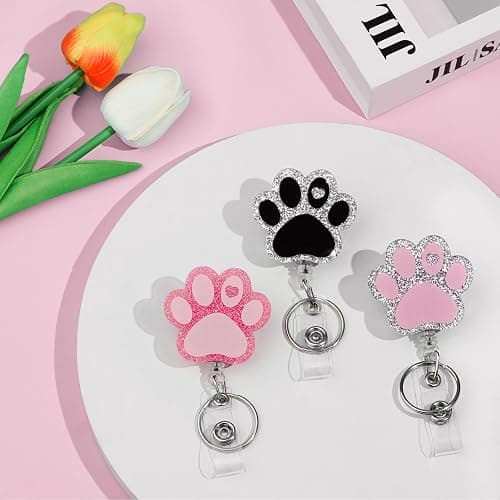 Dog Badge Reel with Alligator Clip ID Cute Badge Reels Retractable Nurse Badge Clip for Office Workers, Doctors, Nurses,Medical Students and Teachers (Dog Paw) thumbnail 2