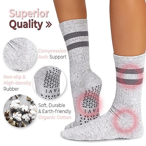 TAVI NOIR Kai Fashion Crew Grip Socks, Small, Heather Grey thumbnail 3