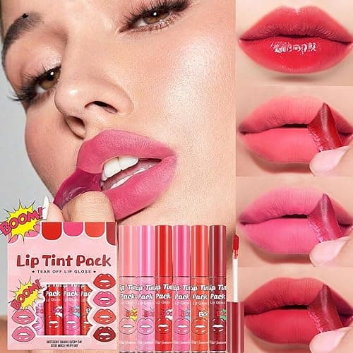 6 Colors Lip Stain Peel Off Set - Long Lasting Waterproof Transferproof Lip Tint Peel Off - Nude Pink Red Lip Stain Peel Off - Liquid Lipstick Makeup for Women Gift thumbnail 4