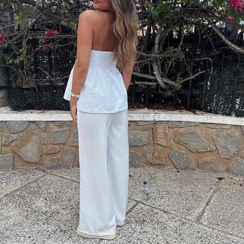 Women Strapless Peplum Top Y2k Floral Tube Tops Ruffle Hem Babydoll Summer Going Out Bandeau Top thumbnail 6