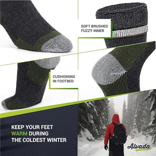 Alvada Merino Wool Hiking Socks Thermal Warm Crew Winter Boot Sock For Men & Women 3 Pairs thumbnail 4