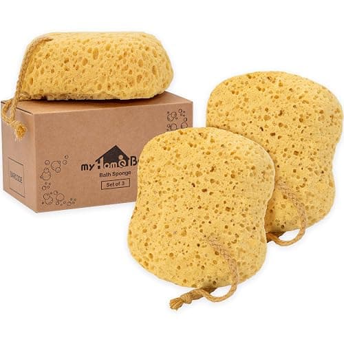 myHomeBody Bath Sponge, Foam Loofah, Body Scrubber for Bathing, Exfoliating Shower Pouf for Shower – Large Size, Lots of Lather, Curvy, 3 Pack - Image 1