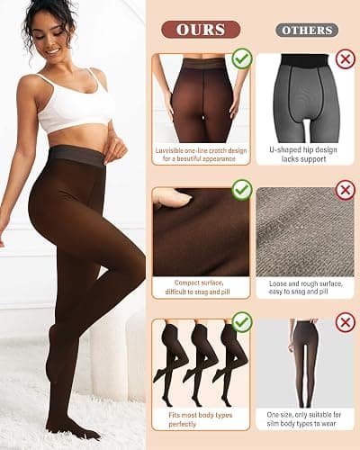 Unesmaro Women's Thermal Fleece Lined Tights, Translucent Skin Tone Pantyhose Style Leggings for Winter Warmth thumbnail 3