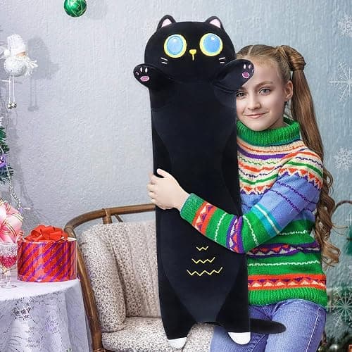 Sprinqdawin Long Black Cat Plush Pillow,35.5" Large Black Cat Stuffed Animal,Kawaii Cat Plush,Cuddly Sleeping Hugging Stuffed Animal, Giant Cute Body Pillow,Plush Toy Gift for Kids Birthday thumbnail 8