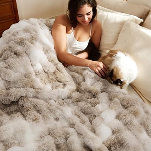 Bedsure Soft Fluffy Faux Fur Throw Blanket for Couch Cozy Gifts for Women, Fuzzy Fleece Bubble Blanket for Sofa Chair, Tie Dye Taupe Cloud Throw Coloring Bed Cover, Brown Thick Warm Plush Fall Bedding thumbnail 8
