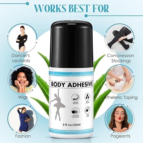 ElectricWise 1 Pcs Roll On Body Adhesive for Dancers, Sweat Resistant Water Wash Off Body Glue for Skin & Clothing, Fashion Butt Glue Applicator for Compression Stocking, Bras, Wig, Residue Free, 2oz thumbnail 5