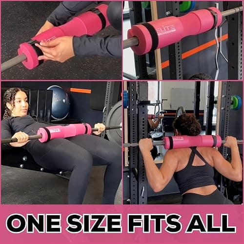 Elite Athletics Barbell Squat Pad for Women & Pair of Gym Ankle Straps for Cable Machines with Secure Straps & Carry Bag - Pink Hip Thrust Foam Squat Bar - Thick Foam Cushion thumbnail 4