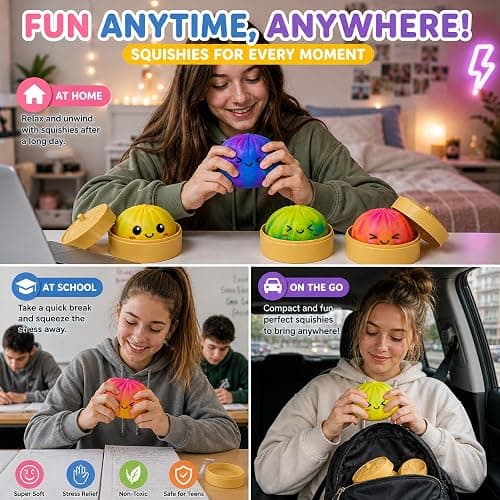 Tansix Blue and Yellow Dumpling Squishies New Mystery Squishies Dumpling with Box Stress Relief Balls Sensory Toys Desk Squeeze Toys Gift(2PC) thumbnail 6