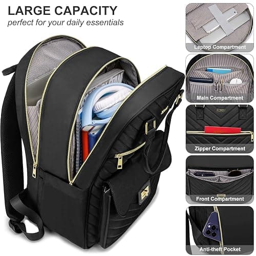 RJEU School Backpack Aesthetic for Teen Girls,Laptop Bag Bookbag with USB Port for Women College Student,Mochilas de Mujer,Black thumbnail 4