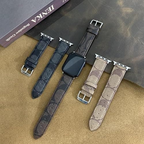 NYENEIL Compatible with Apple Watch Ultra Band 38mm 40mm 41mm 42mm 44mm 45mm 46mm 49mm Series 10/9/8/7/6/5/4/3/2/1iwatch bands,Luxury Monogram Retro Soft Strap Replacement Sport band for Women Men thumbnail 5
