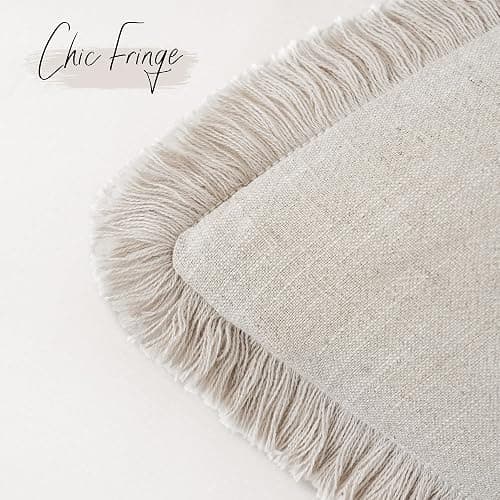 Foindtower Set of 2 Decorative Linen Fringe Lumbar Throw Pillow Covers Boho Farmhouse Cushion Cover with Tassels Cozy Accent Pillowcase for Sofa Couch Living Room Home Decor,12×20 Inch,Natural Beige - 20" x 12" (Pack of 2) - Natural Beige thumbnail 4