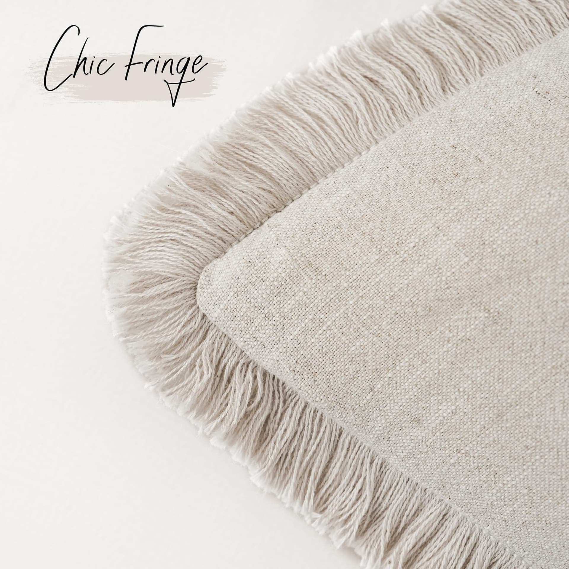 Foindtower Set of 2 Decorative Linen Edges Throw Pillow Covers Cozy Farmhouse Boho Tassels Cushion Cover Soft Accent Pillowcase for Sofa Bed Living Room Home Decor 50×50cm Beige thumbnail 3