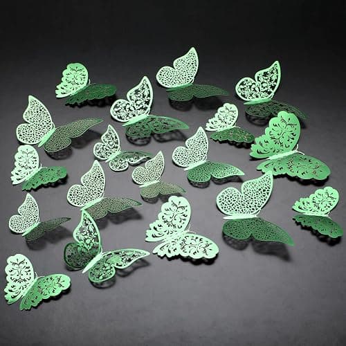 Bememo 72 Pieces 3D Butterfly Wall Decals Sticker Decal Wall Decor Art Decorative Sticker 3 Sizes for Room Offices Bedroom Bathroom Living Room Decor(Light Green) thumbnail 6