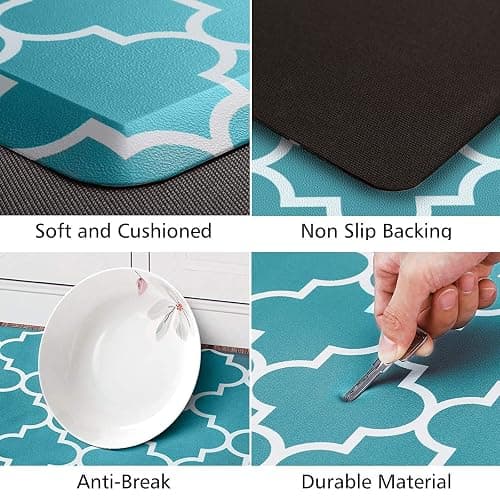 KMAT Kitchen Mat [2 PCS] Cushioned Anti-Fatigue Kitchen Rug, Waterproof Non-Slip Kitchen Mats and Rugs Heavy Duty PVC Ergonomic Comfort Foam Rug for Kitchen, Floor Home, Office, Sink, Laundry,Grey - 17.3 x 47 "+ 17.3 x 29 "--0.40inch - Grey thumbnail 4