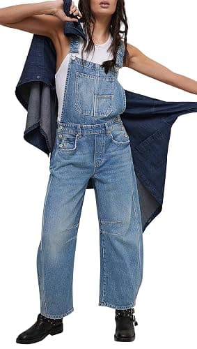 Qazel Vorrlon Denim Overalls for Women Barrel Wide Leg Bib Baggy Jeans Adjustable Denim Romper Stretch Jumpsuit Y2K Pants - Image 1