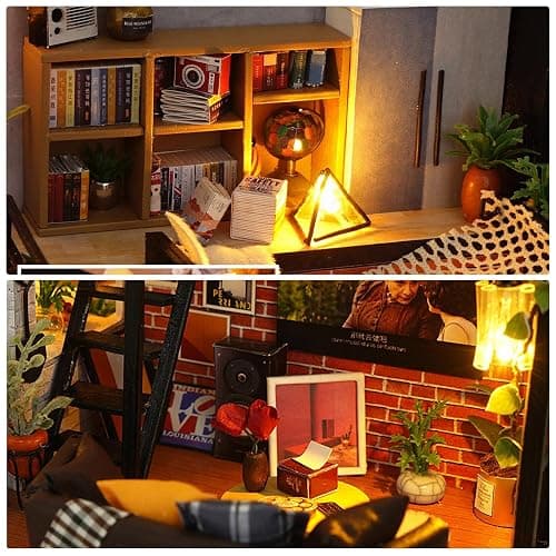 Foyucool DIY Miniature House Kit, Dollhouse Kit with Furnitures, 1:24 Mini House Making Kit for for Adult to Building, Father's Day/Home Decorations/Gifts for Family and Friends, Loft - Loft thumbnail 6