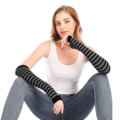 Bienvenu Punk Gothic Rock Long Arm Warmer Fingerless Gloves thumbnail 5
