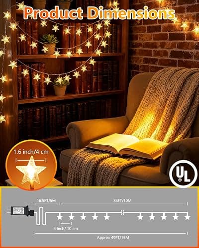 Twinkle Star 100 LED Star String Lights Plug in 33FT, Warm White | Plug In, Waterproof, Indoor Outdoor Use, Bedroom Wedding Party Ramadan Christmas Decor thumbnail 5