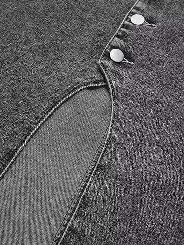 Flamingals Denim Skirt for Women Midi Skirts High Waist Vintage Button Front Stretch Long Jean Skirt Fall Fashion thumbnail 5