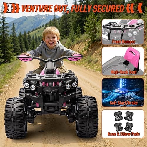 JOYRACER 24V 2 Seater Ride On Toys for Big Kids, 4X4 Kids ATV 4 Wheeler w/800W Motors, 9AH Battery Powered Car w/Remote Control, Knee Pads, Bluetooth, Spring Suspension, Electric Quad for Girls, Pink thumbnail 6