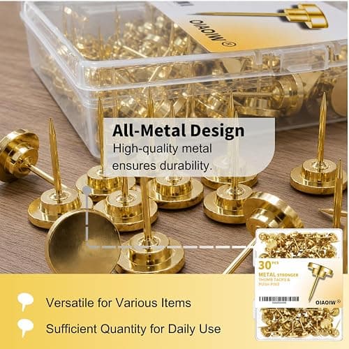 30PCS Metal Gold Heavy Duty Thumb Tacks for wall Push pins for wall | Flat tacs for wall for bulletin board for shadow box display thumbnail 3