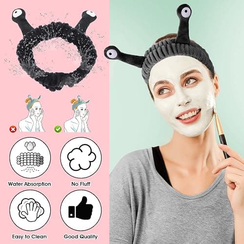 Molain Face Wash Headband, Palm and Snail Spa Hair Bands Makeup Headbands Women Cartoon Cute Coral Fleece Elastic Headband Creative Hair Accessories for Washing Face Shower Sports Beauty Skincare thumbnail 4