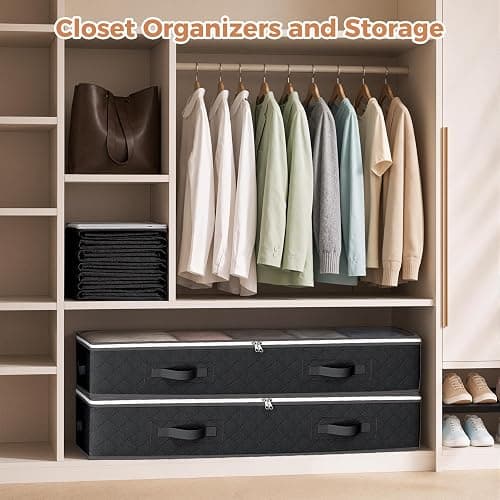 Budding Joy 95L Under Bed Storage, 4 Pack Closet Organizers Black | Underbed Storage Bags for Blankets, Towels, Comforter, Sweaters, Linen Sheets, Wrapping Paper thumbnail 2