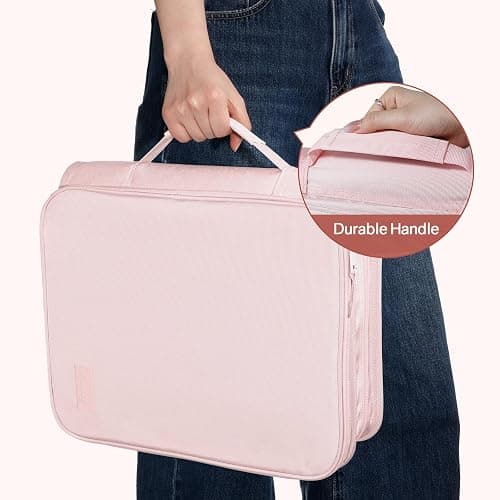 SUNEE Zippered Binder Bag with Handle, 2-Inch 3-Ring O-Ring, 500-Sheet Capacity, Includes Zip Pocket, 5-Tab Expanding File Folder, Multi-Pocket Organizer Binder for Middle School, Pink Lotus thumbnail 7