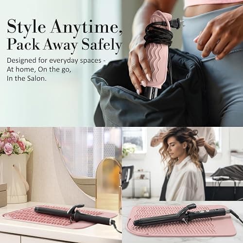 Milaya Beauty Large Heat Resistant Mat for Hair Tools – Silicone Curling Iron Holder & Flat Iron Holder – Non-Slip Hot Tool Mat & Vanity Mat – Vanity Accessories for Women, Home, Salon, or Travel thumbnail 6